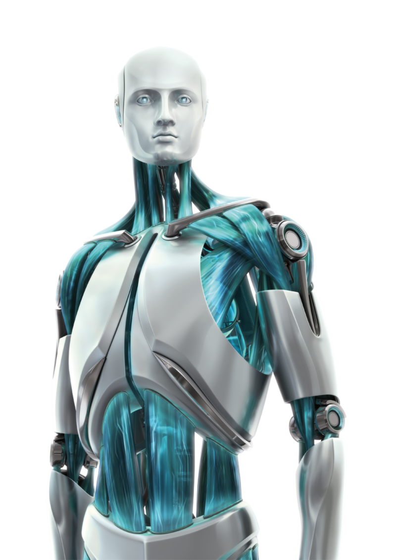 Humanlike Android Robot With White Face And Teal Mechanical Torso PNG Image