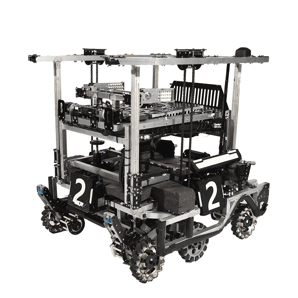 Industrial Robotic Machine Frame With Wheels And Overhead Mechanism PNG Photo