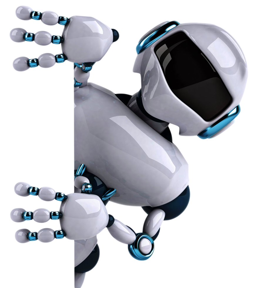 Pair Of White Futuristic Robots With Rounded Body Panels PNG Image