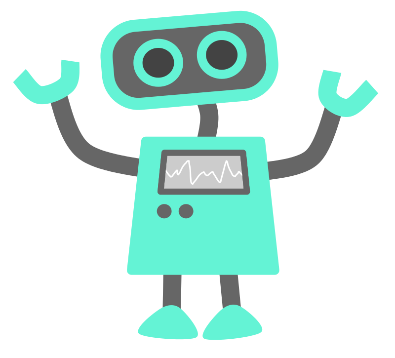 Turquoise Cartoon Robot With Antenna And Raised Arms PNG Illustration