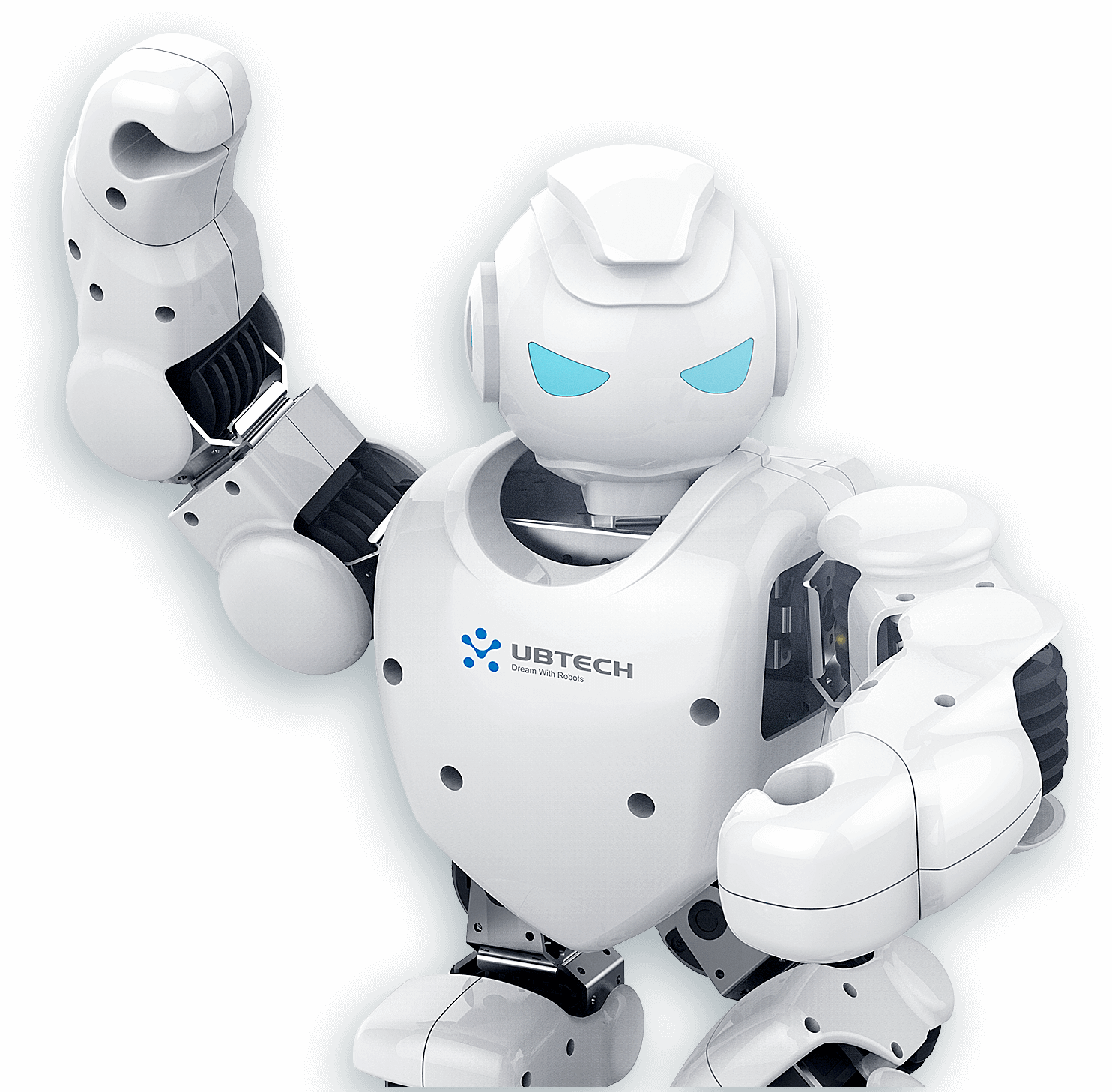 White Home Assistant Robot With Modular Arms And Rounded Design PNG Image