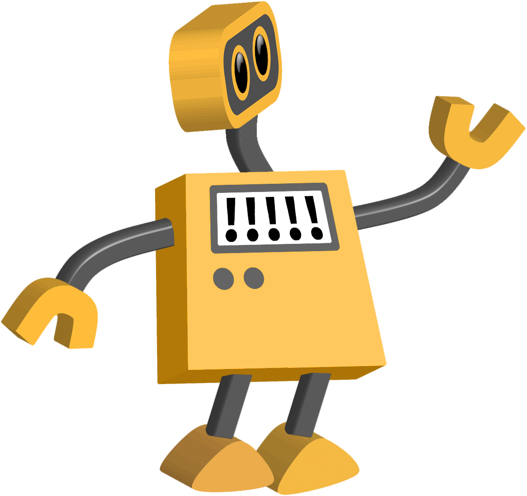 Yellow Cartoon Robot With Numeric Chest Display And Waving Arms PNG