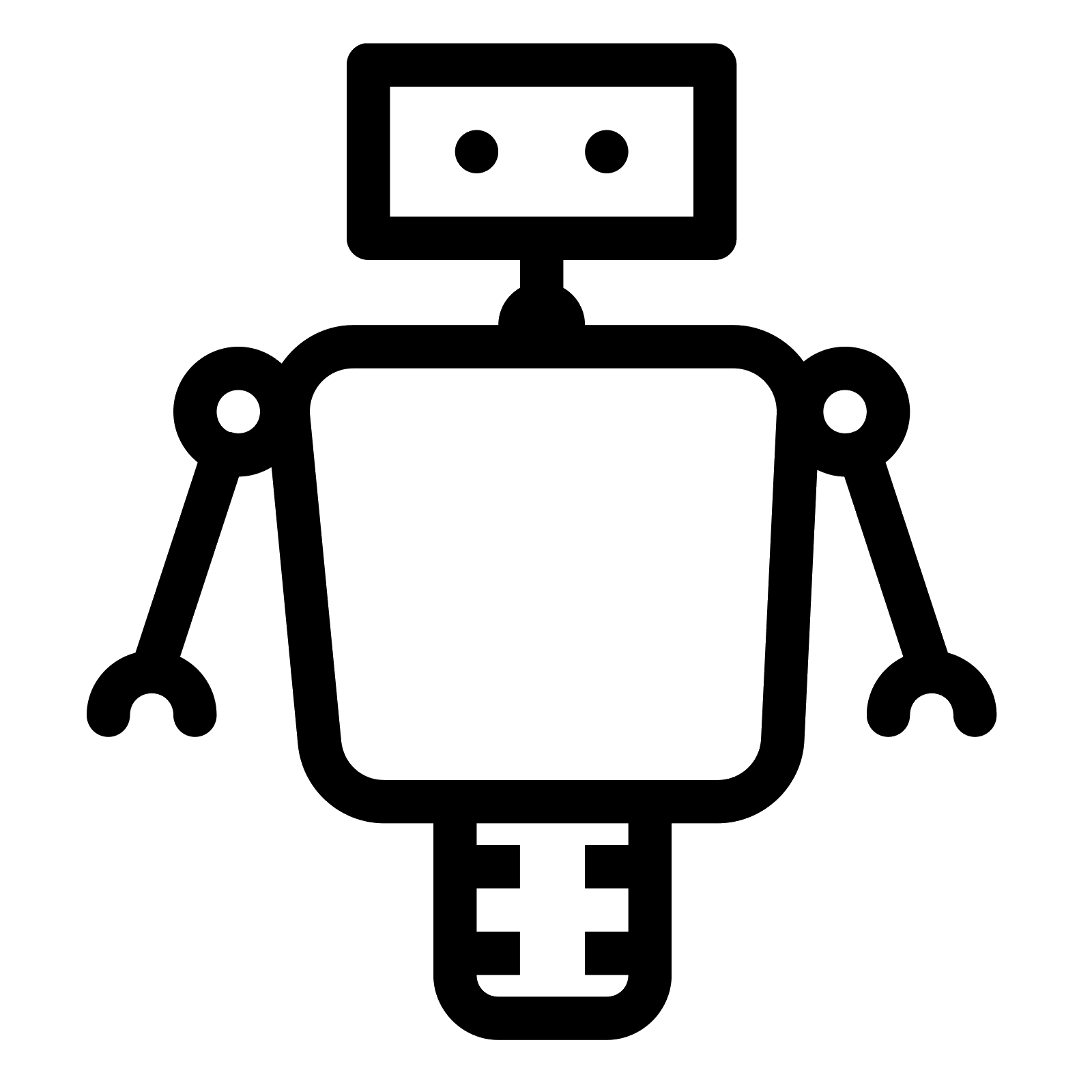 Simple Black Robot Outline Icon With Antenna And Square Body PNG