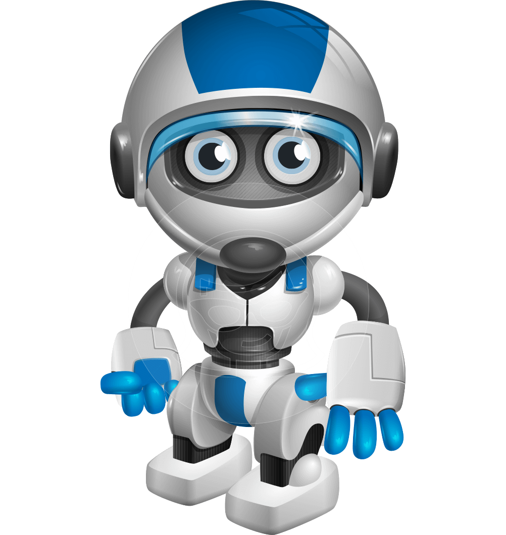 Small Blue And Silver Friendly Robot With Helmet And Glowing Eyes PNG