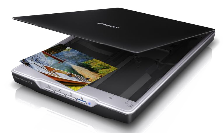 Black Flatbed Scanner Opening With Color Photo On Glass PNG Photo