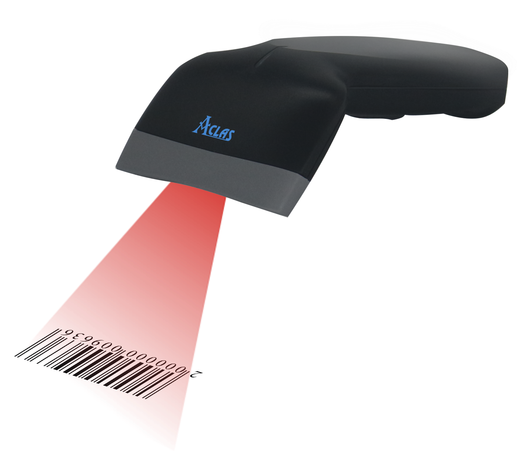 Black Handheld Barcode Scanner Casting Red Laser On Product Code PNG