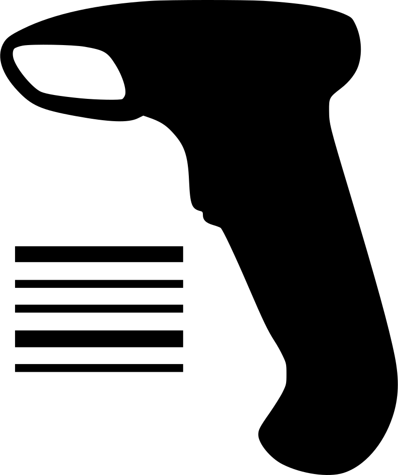 Black Handheld Barcode Scanner Silhouette With Scan Lines PNG Graphic