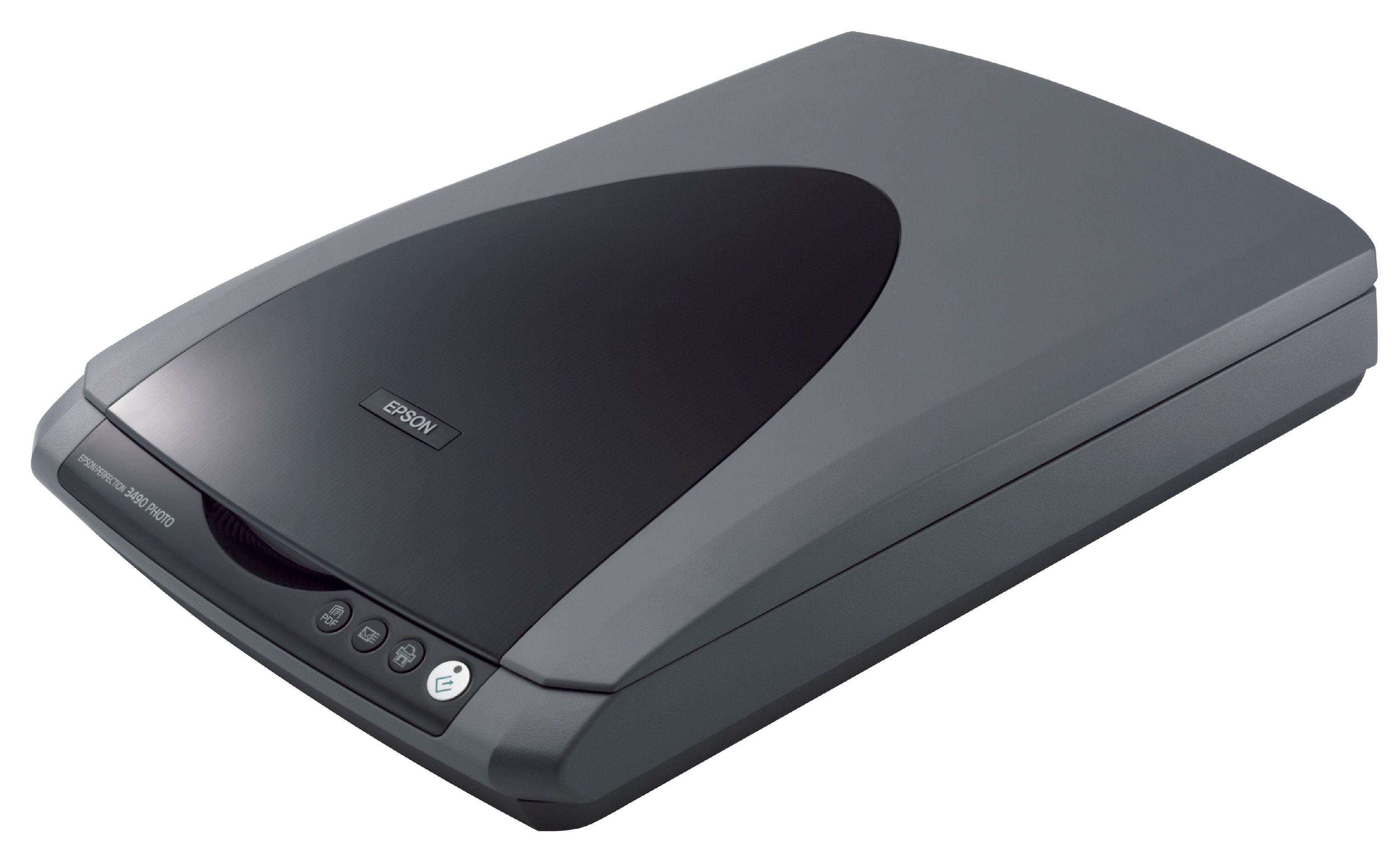Compact Dark Gray Flatbed Scanner With Oval Top Cover PNG Product Image