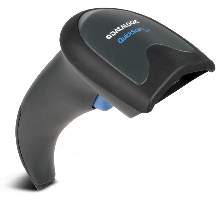 Ergonomic Gray Handheld Barcode Reader With Trigger Handle PNG Image