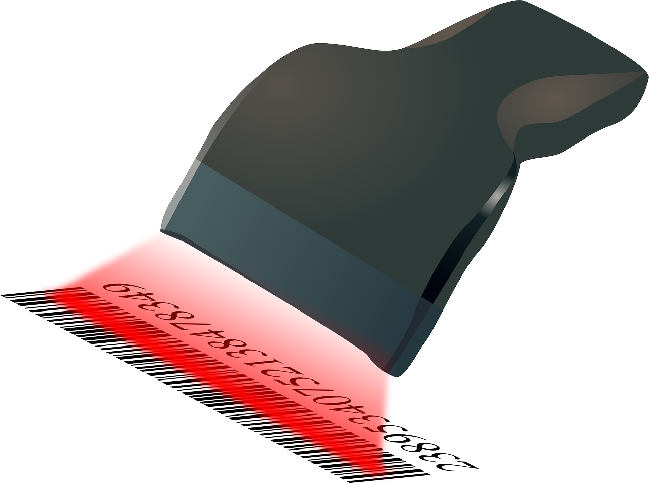 Handheld Barcode Reader With Red Laser Scanning Product Label PNG