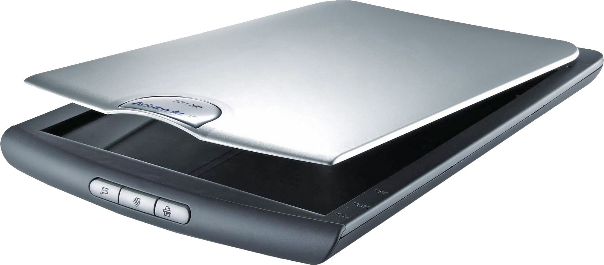 Silver Flatbed Document Scanner With Dark Base And White Lid PNG Product Photo