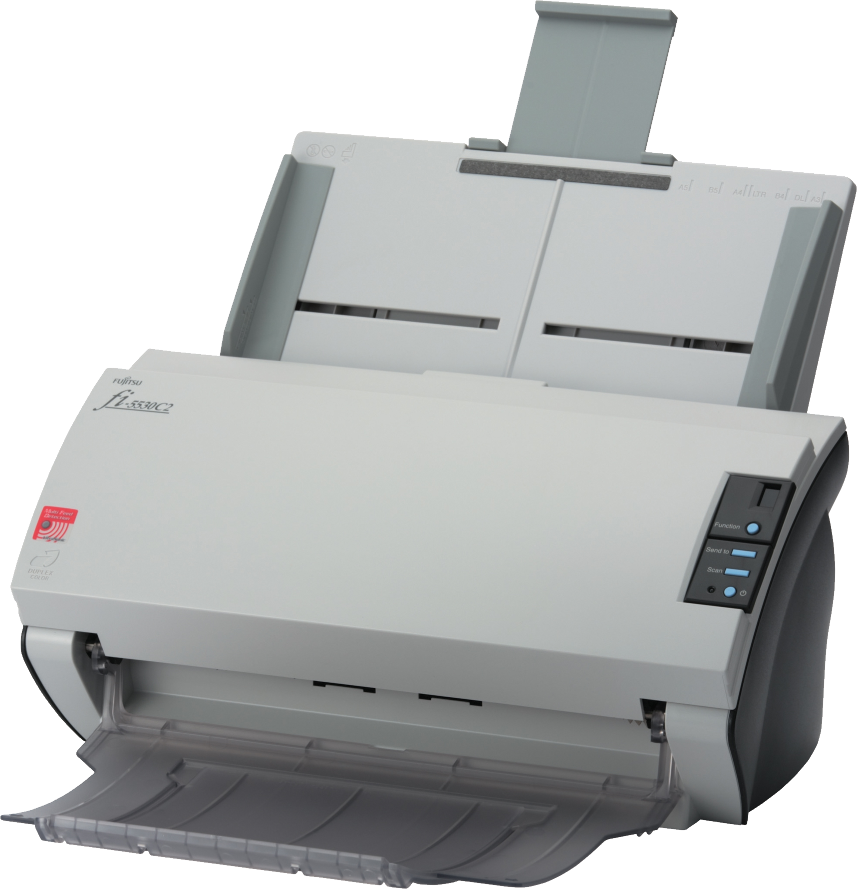 White Document Scanner With Automatic Paper Feeder And Output Tray PNG