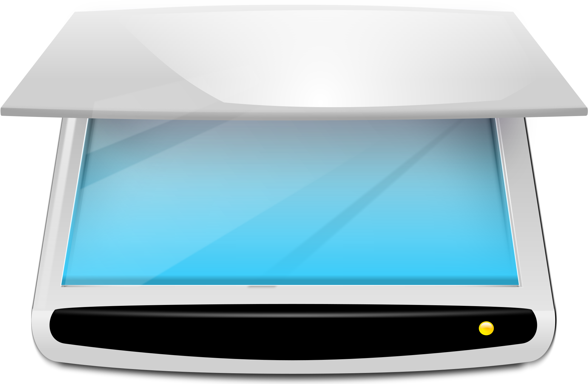 White Flatbed Scanner With Blue Illuminated Glass Bed PNG Product Photo