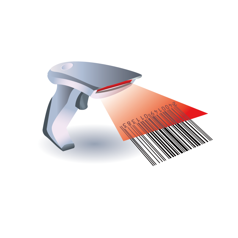 Wireless Handheld Barcode Scanner With Red Laser Beam PNG Product Image