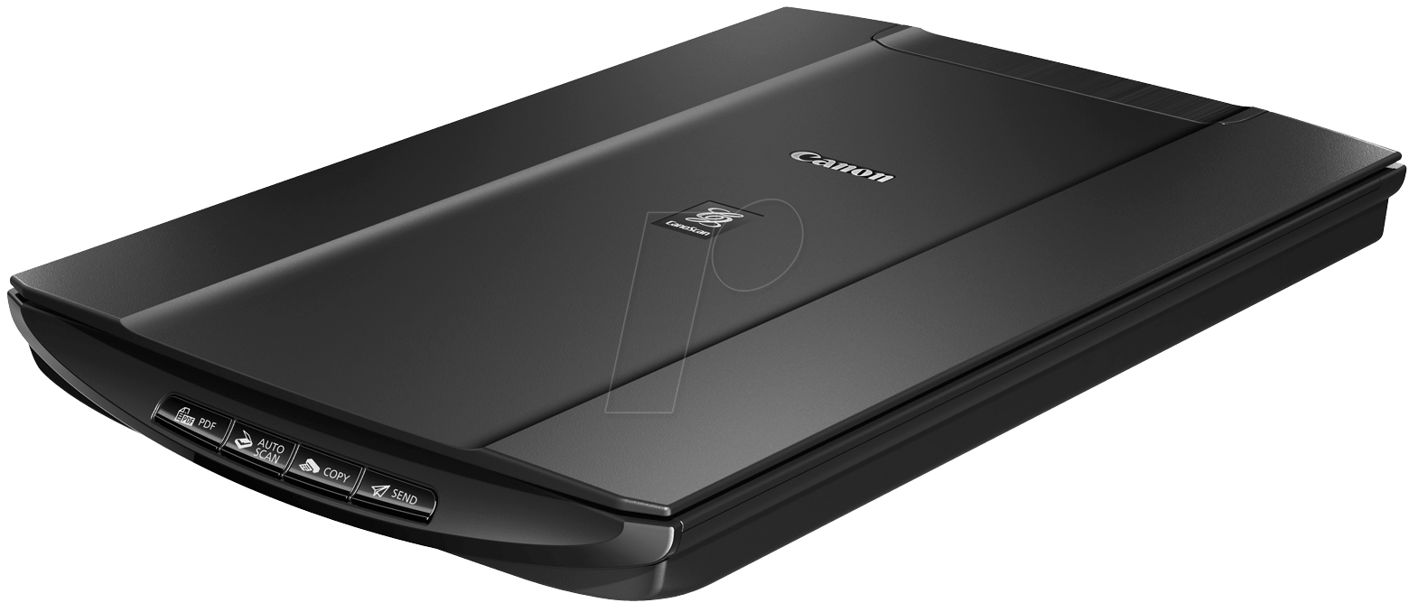 Slim Black Flatbed Photo Scanner With Closed Glass Lid PNG Product Image