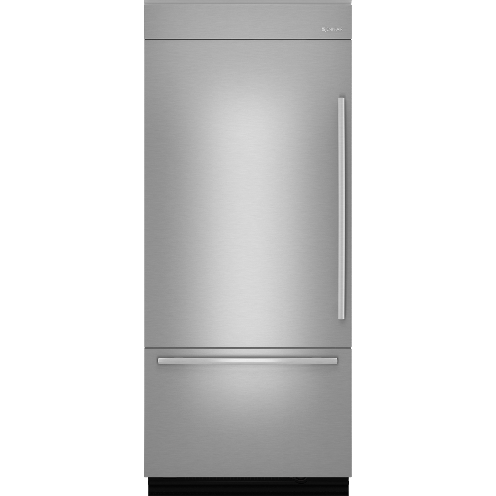 Brushed Silver Bottom Freezer Refrigerator With Vertical Handle PNG