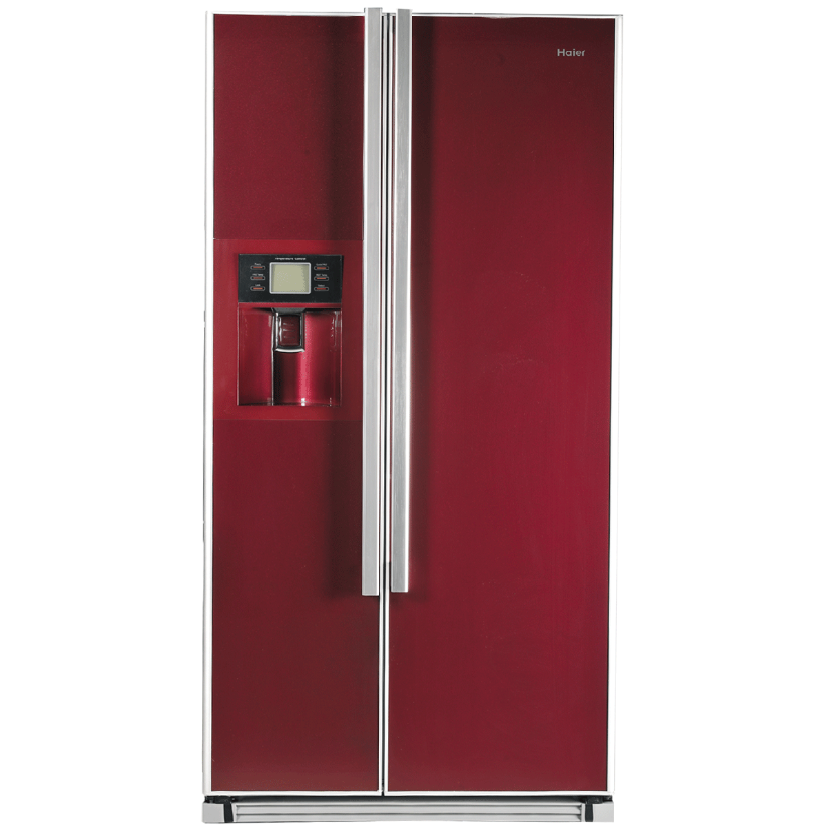 Burgundy French Door Refrigerator With Built In Water Dispenser PNG Photo