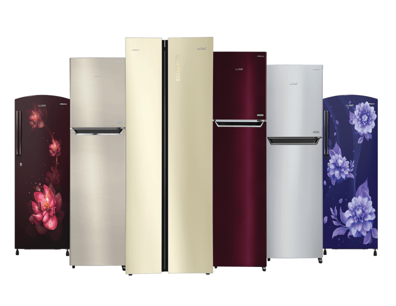 Colorful Collection Of Modern Refrigerators In Multiple Finishes PNG