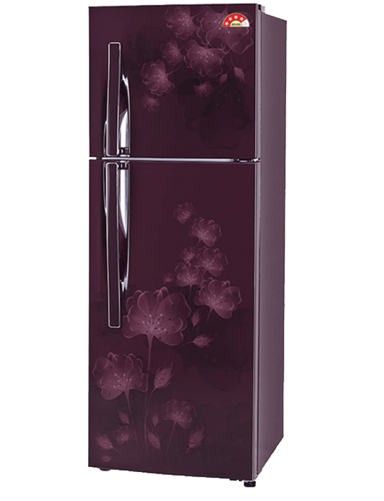 Dark Red Refrigerator With Decorative Floral Pattern PNG Product Image