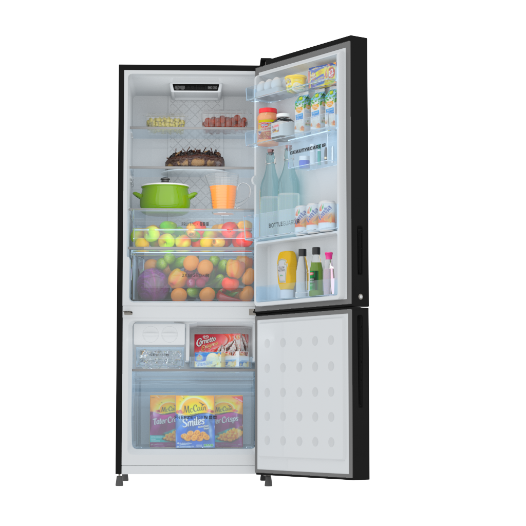 Open Refrigerator Showing Fresh Groceries And Interior Door Storage PNG Photo