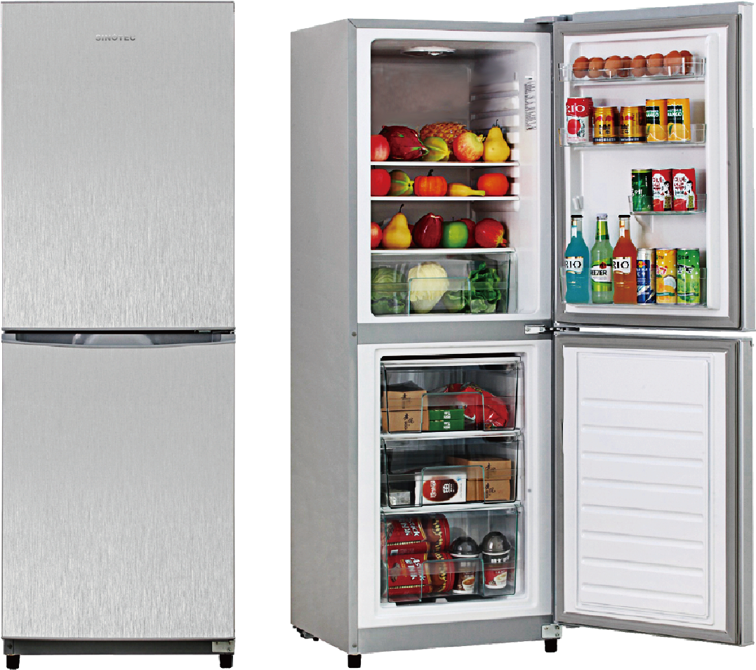 Silver Side By Side Refrigerator With One Door Open And Food Inside PNG