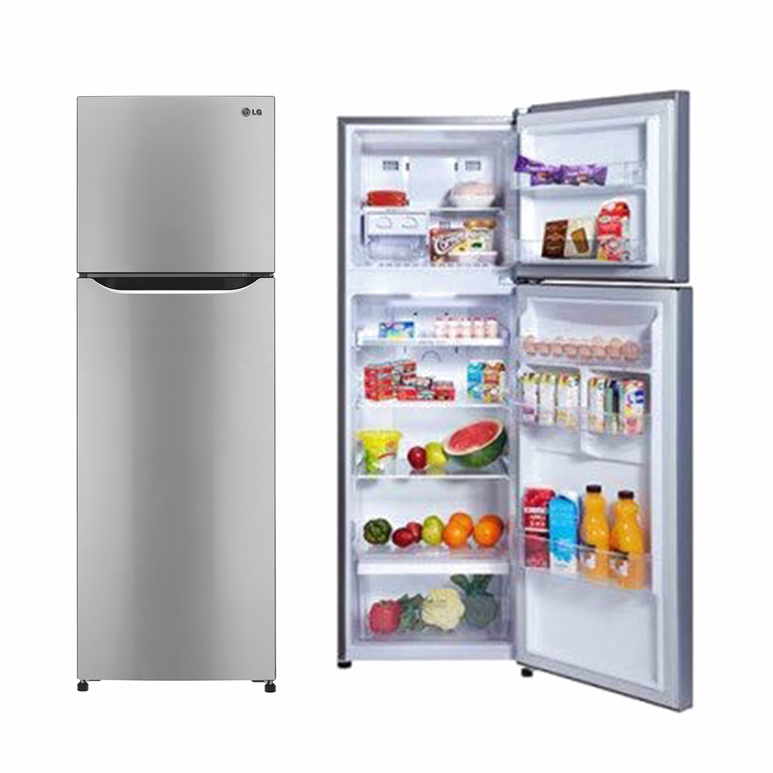 White Refrigerator Open With Visible Food And Door Storage Bins PNG