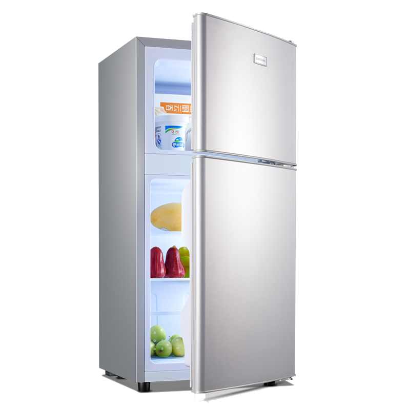 White Top Freezer Refrigerator Open With Storage Bins And Food PNG Image