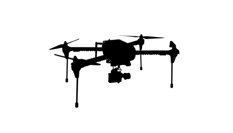 Black Professional Drone Silhouette With Landing Gear And Gimbal PNG Graphic