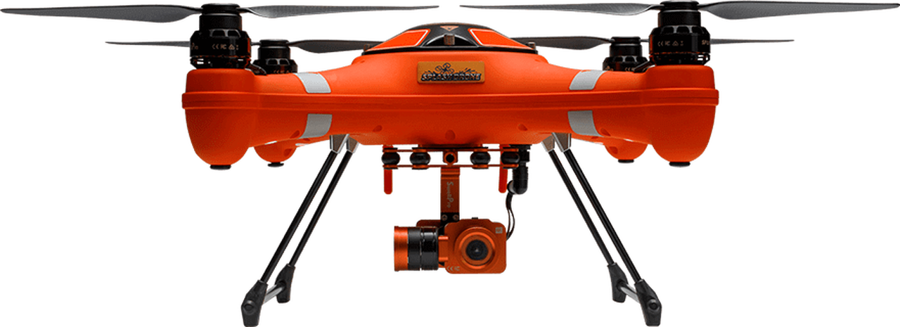Orange Industrial Hexacopter With Heavy Duty Camera Mount PNG Product Photo