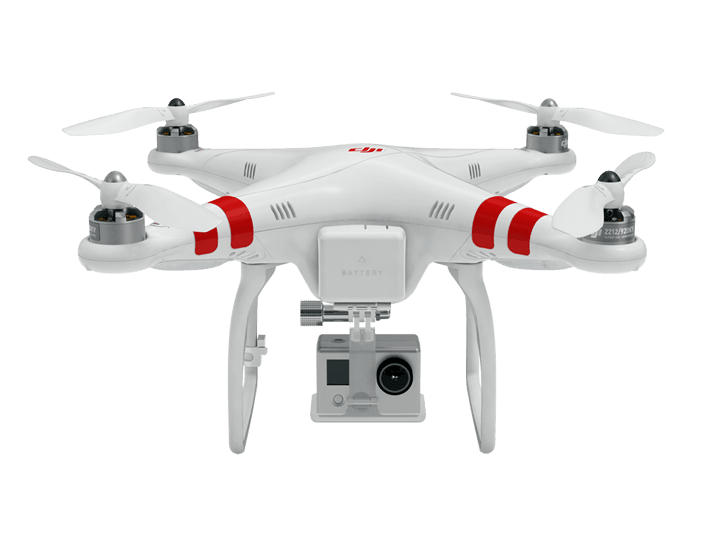 White Drone With Red Rotor Markings And Three Axis Camera Gimbal PNG