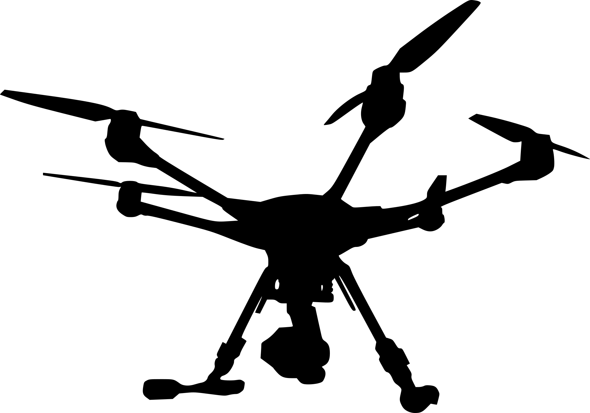Black Top View Quadcopter Silhouette With Camera And Four Propellers PNG