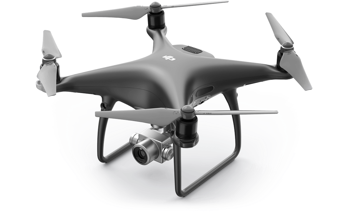 Gray Foldable Aerial Drone With Camera And Extended Propellers PNG Photo