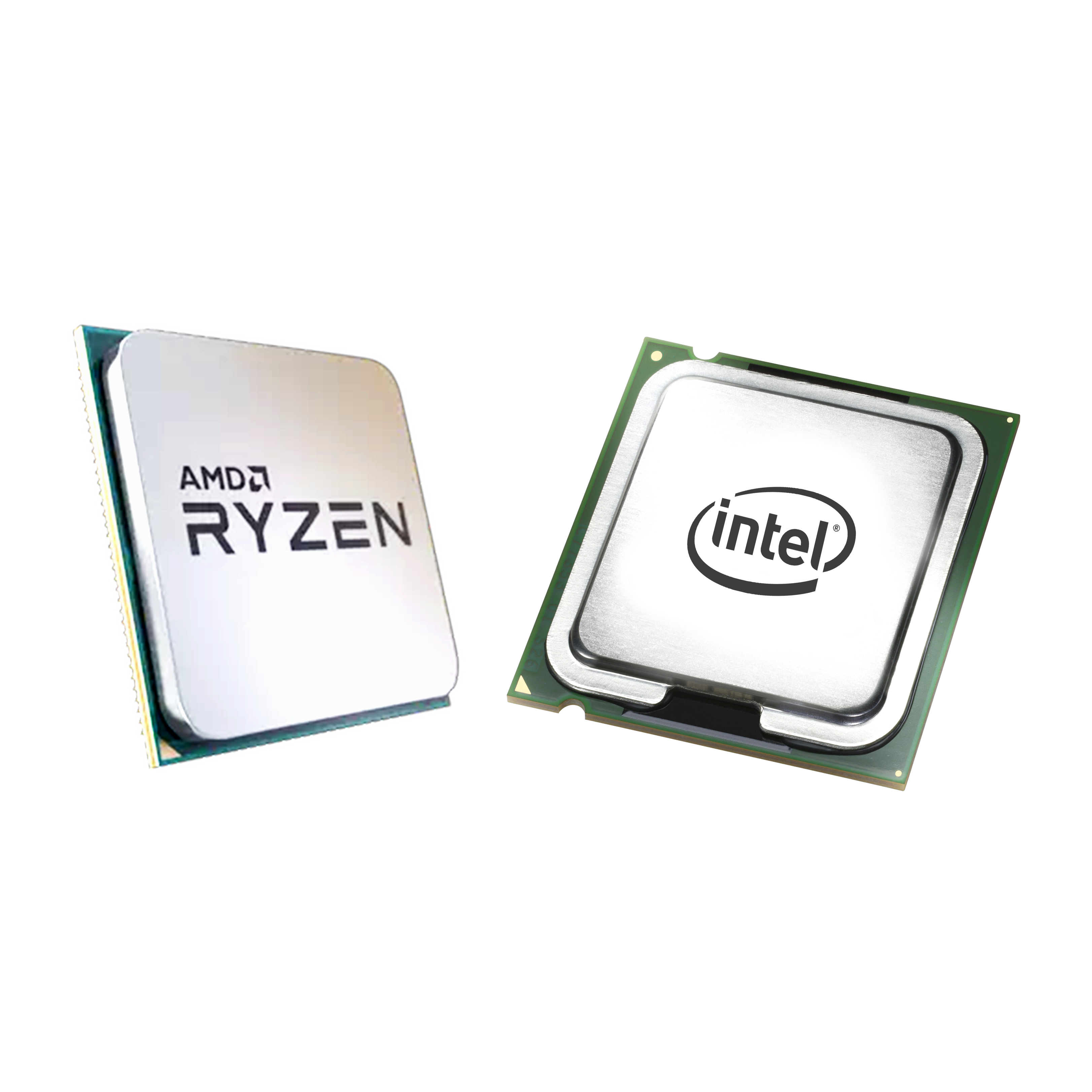 AMD Ryzen And Intel Processor Chips Side By Side PNG Product Graphic