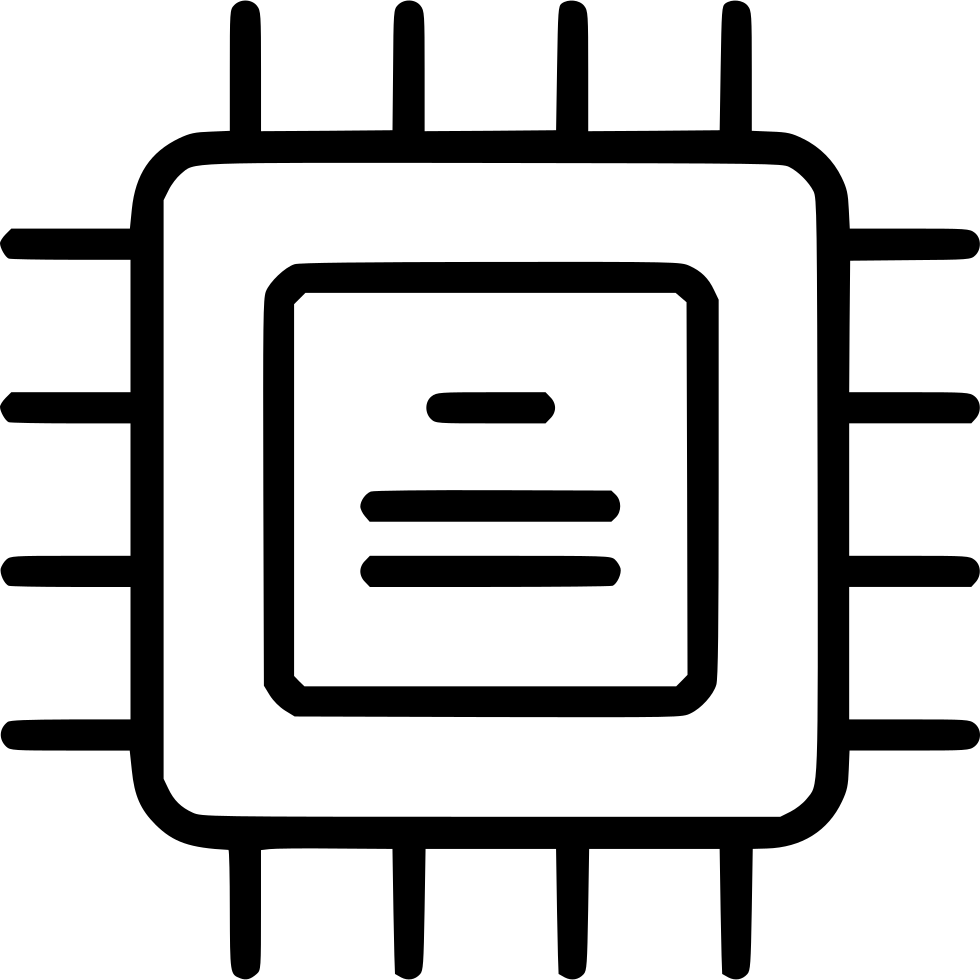 Black Outline Processor Icon With Center Circuit And Four Pin Rows PNG