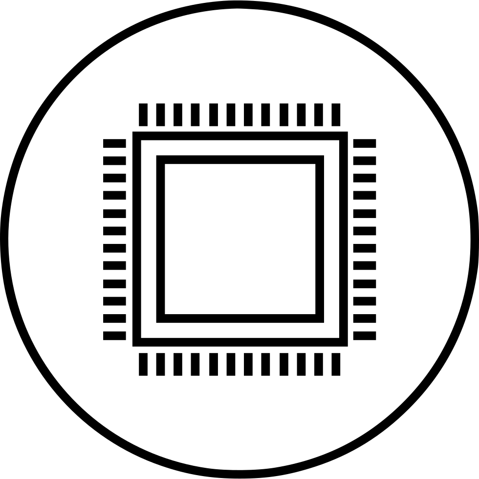 Computer Processor Chip Diagram Inside Circular Circuit Border PNG Graphic
