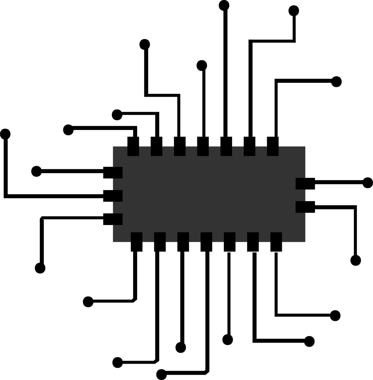 Electronic Microprocessor With Thin Black Circuit Lines PNG Graphic