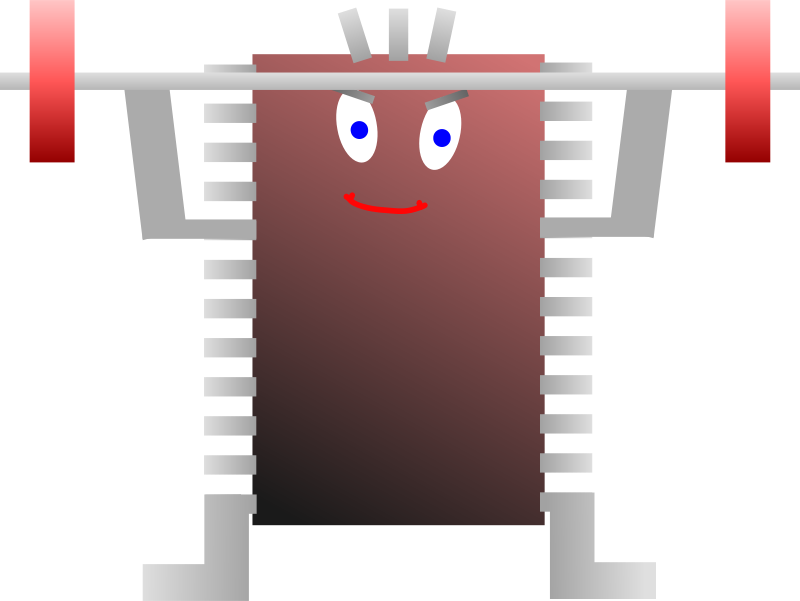 Funny Cartoon CPU Processor Lifting Weights With Happy Face PNG Illustration