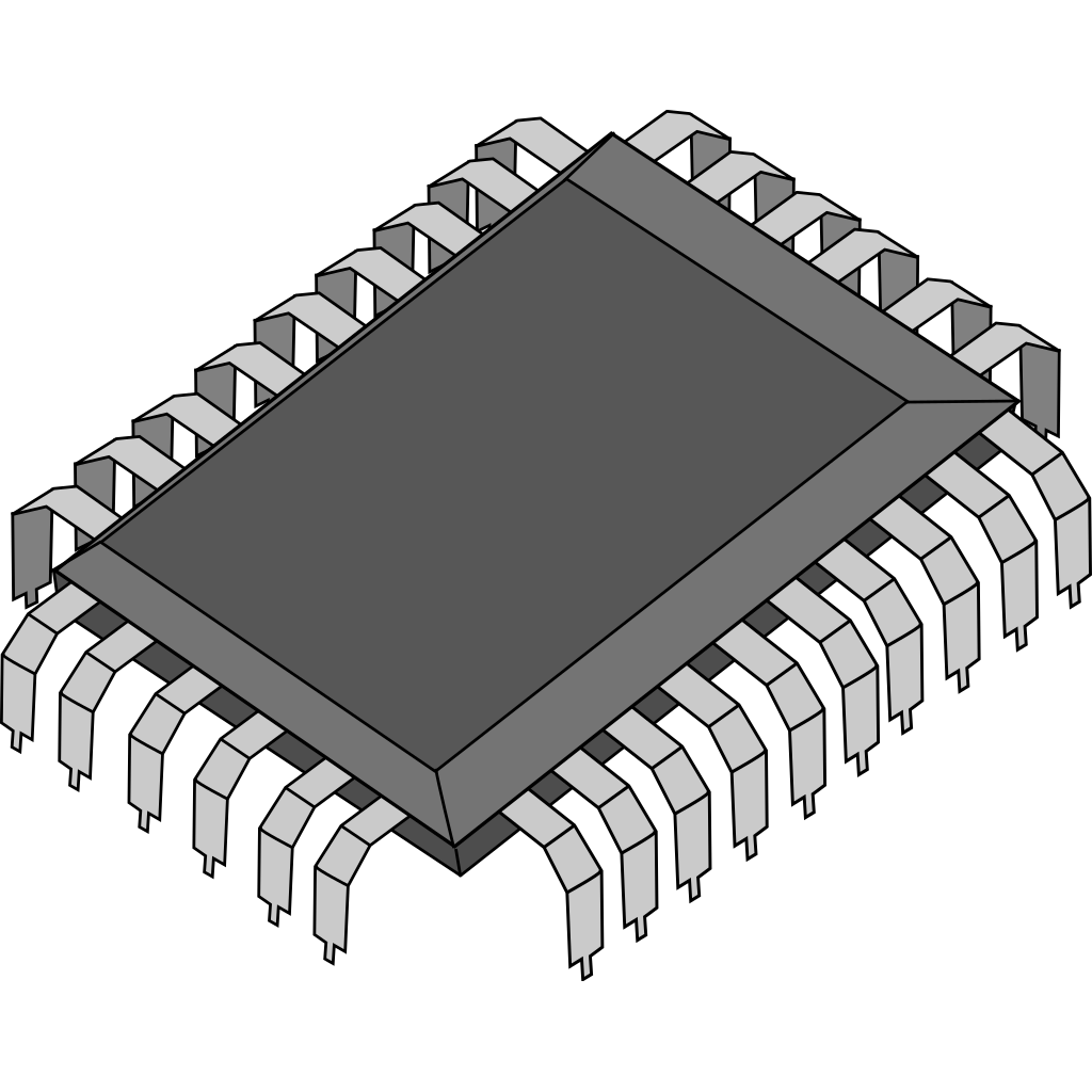 Gray Integrated Circuit Microprocessor With Bent Metal Pins PNG Illustration