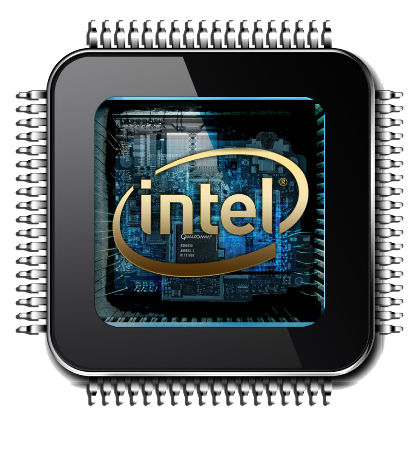 Intel Processor Chip With Blue Glowing Circuit Frame PNG Product Image