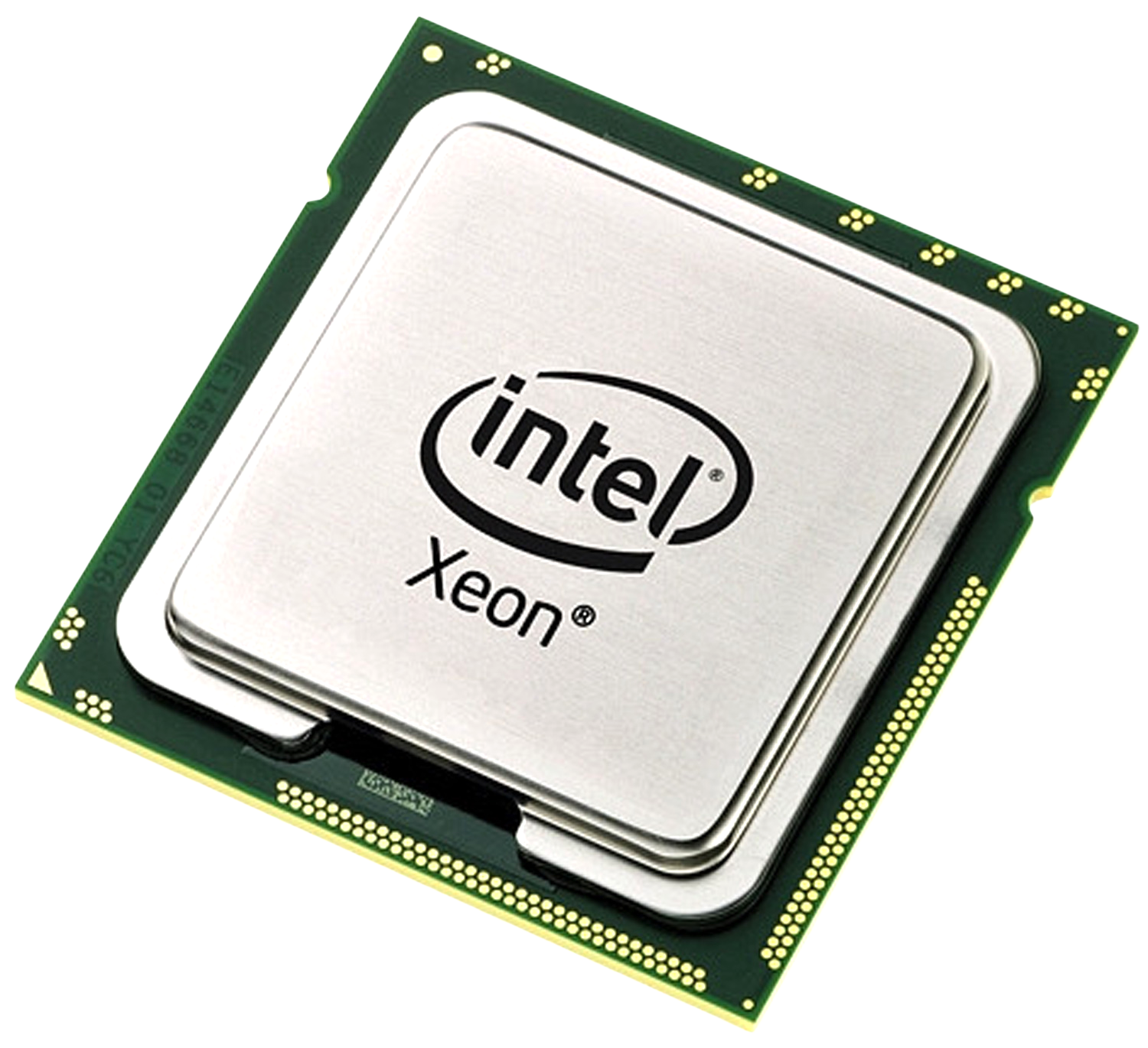 Intel Xeon Processor Chip On Green Circuit Board Close Up PNG Photo