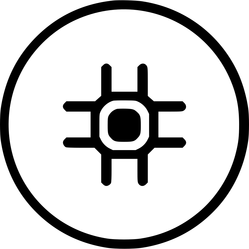 Microprocessor Symbol Inside Circle With Electronic Pin Details PNG Icon
