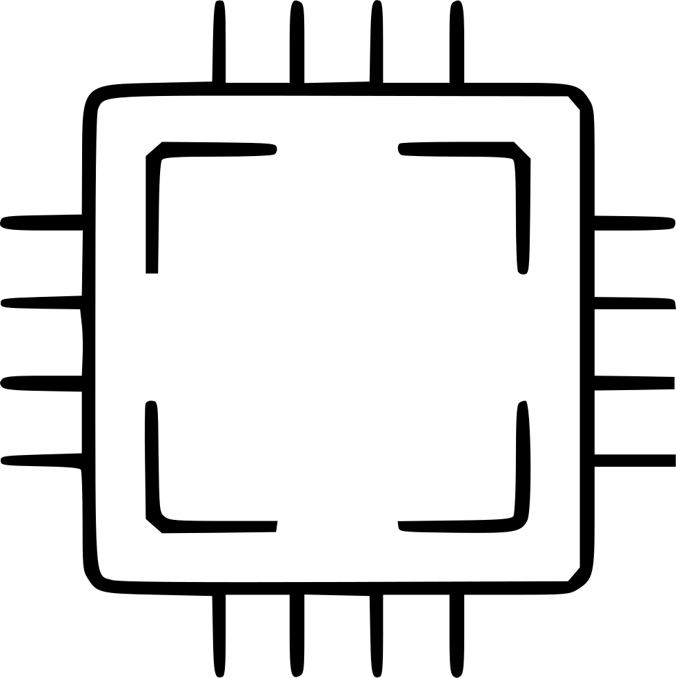 Minimal CPU Chip Outline With Pins On All Four Sides PNG Graphic