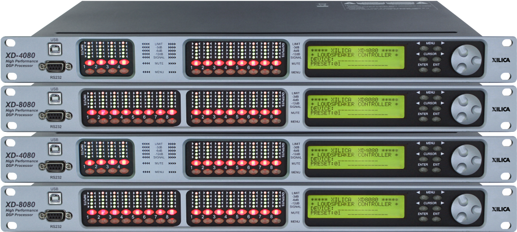 Rack Mount Digital Signal Processor Equipment With Control Displays PNG Image