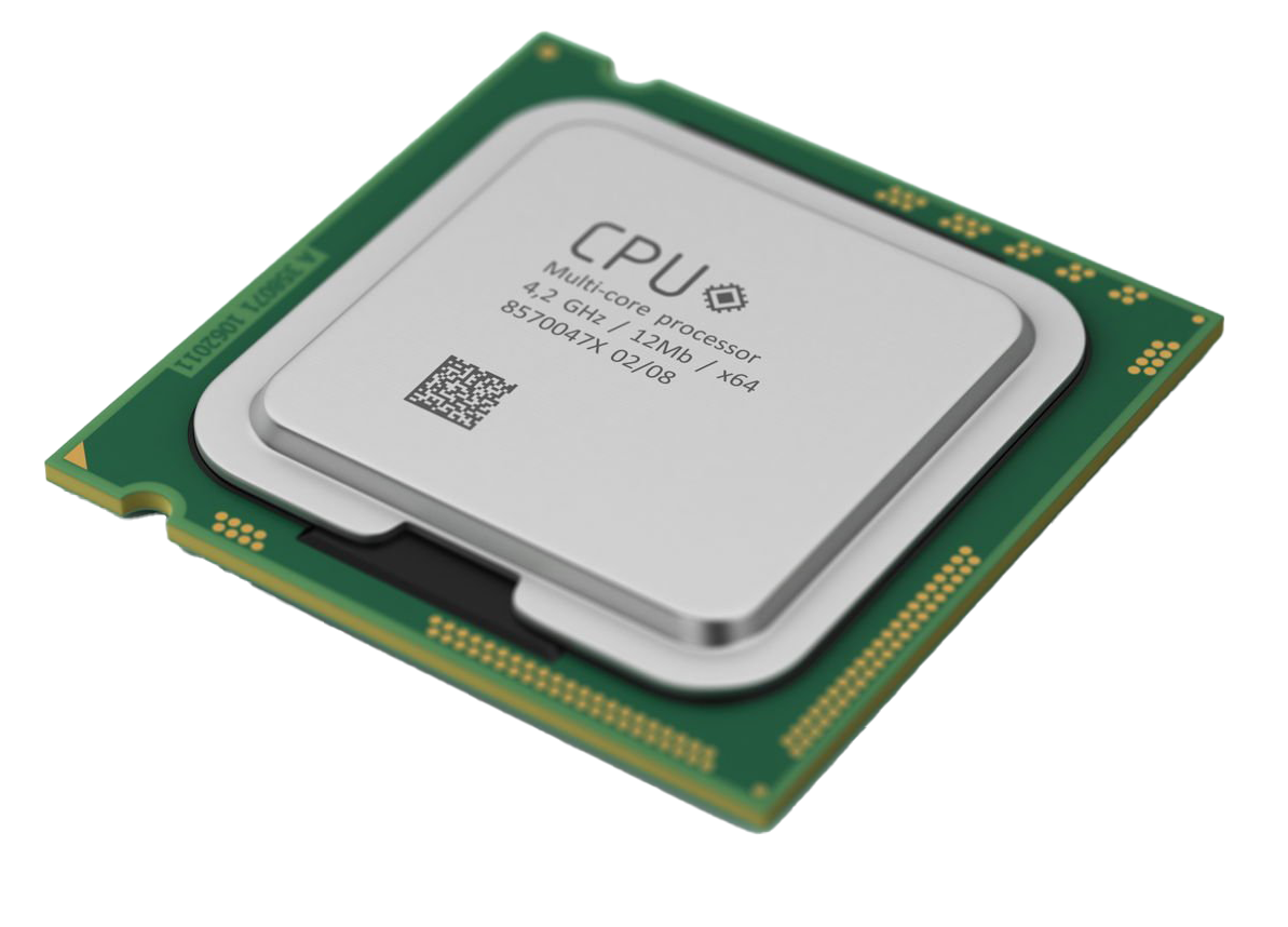 Square CPU Processor On Green Circuit Board With Metal Heat Spreader PNG