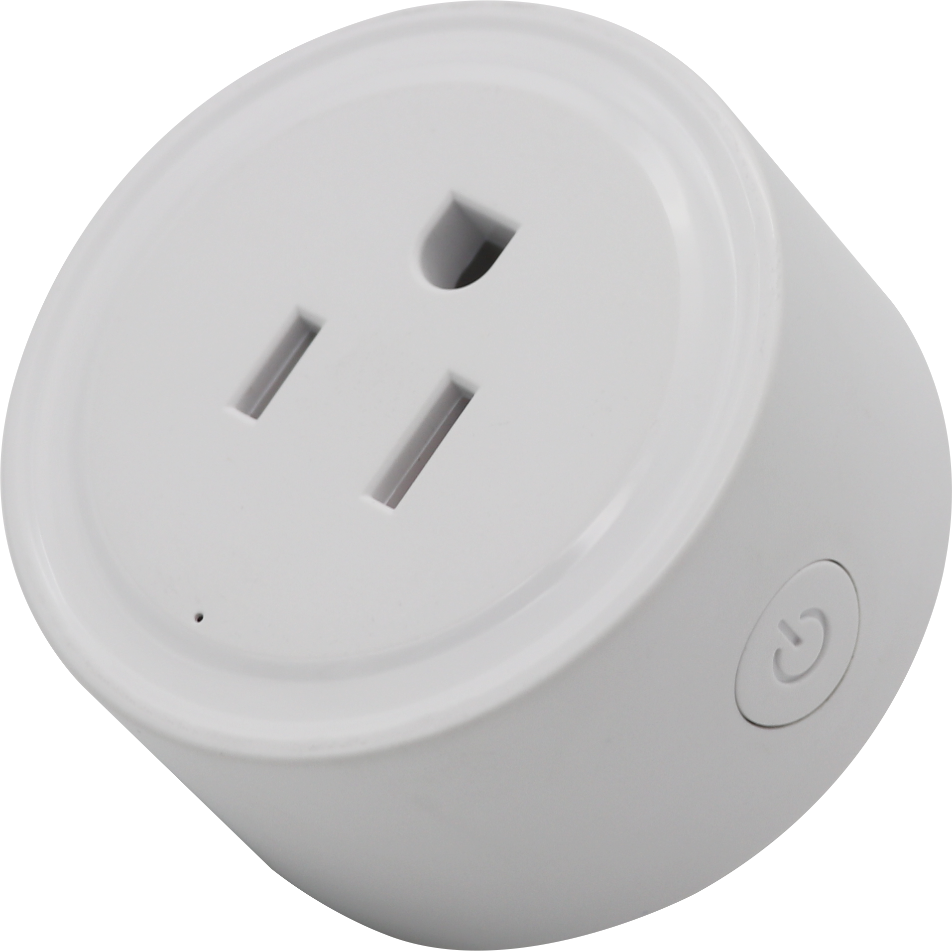 Round White Smart Power Outlet With Side Control Button PNG Product Photo