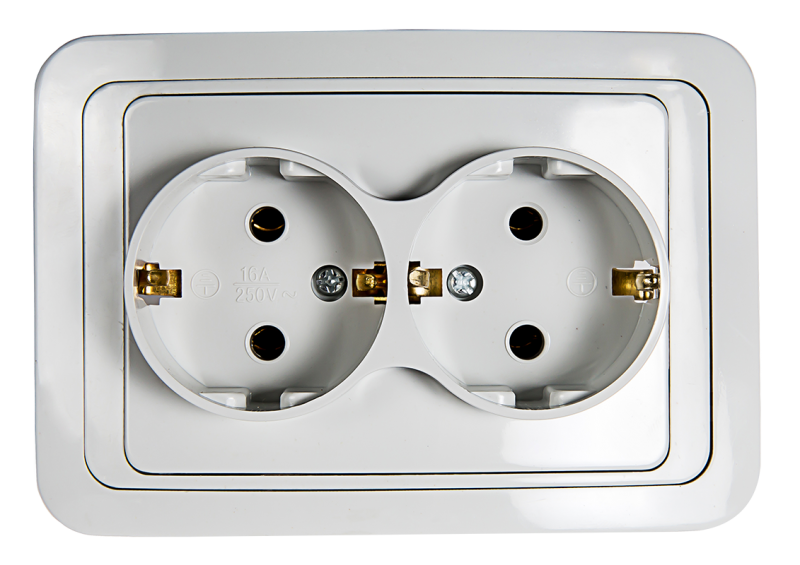 Silver Double Schuko Power Socket With Brass Ground Contacts PNG Photo