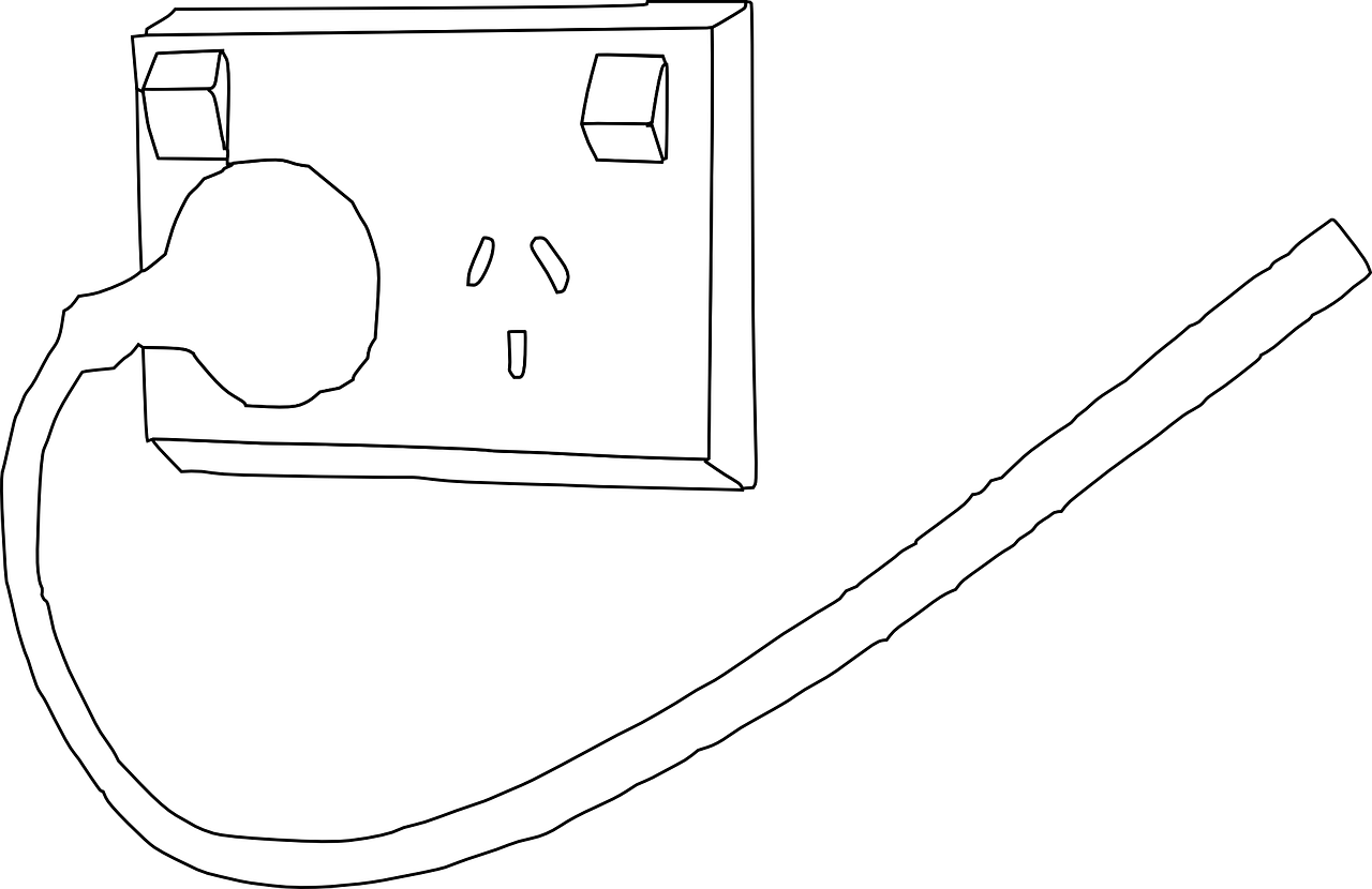 Simple Line Drawing Of Wall Socket With Connected Electrical Cable PNG