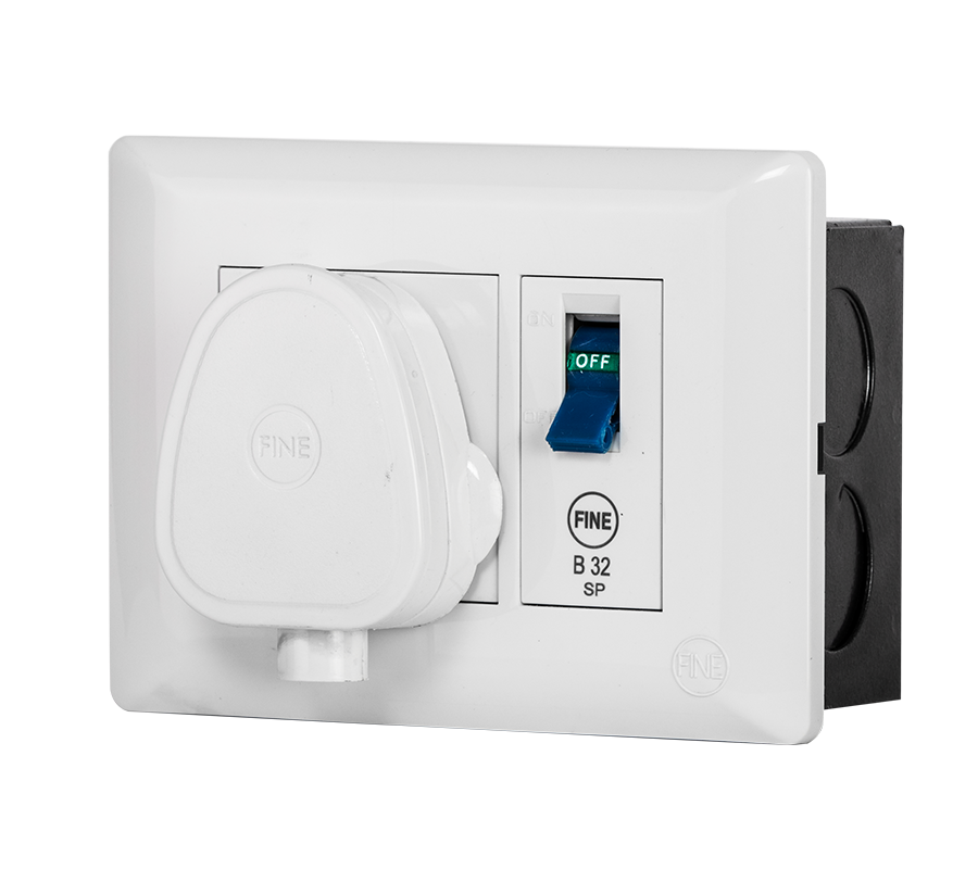 White Wall Power Outlet With Red Safety Switch And Side Controls PNG