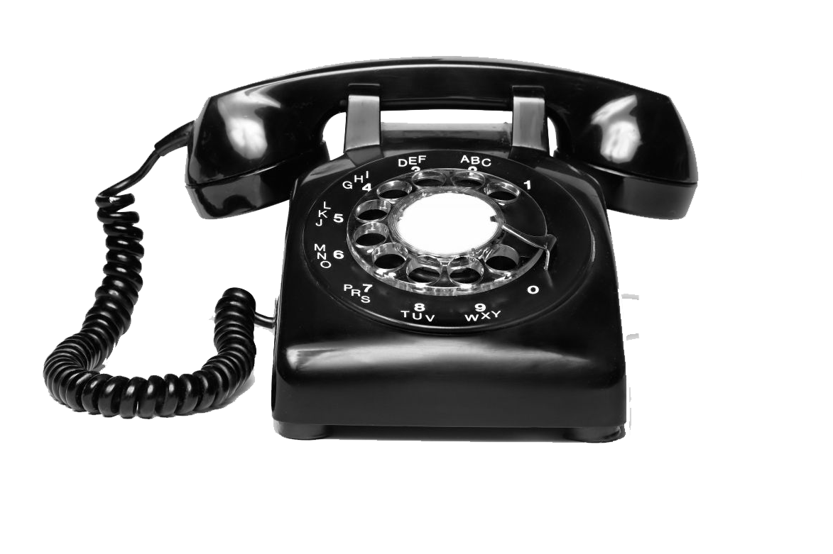 Black Vintage Rotary Desk Telephone With Coiled Cable PNG Product Photo