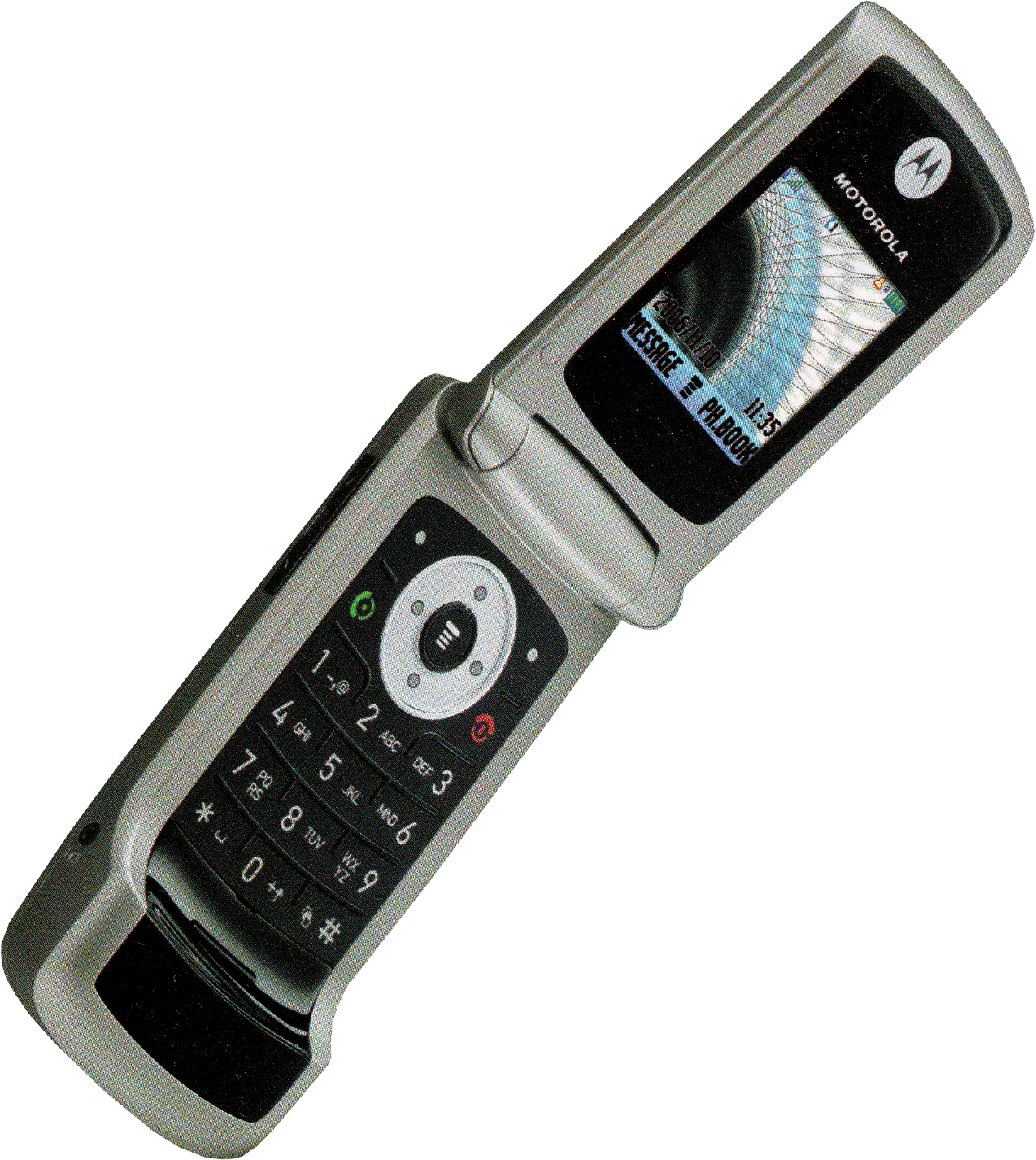 Classic Silver Candy Bar Mobile Phone With Keypad Angled View PNG Image